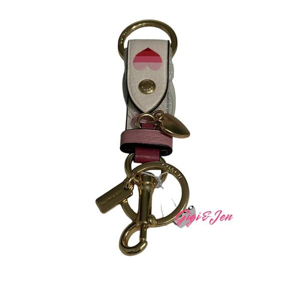 Coach trigger snap bag charm striped heart NEW - Picture 1 of 6